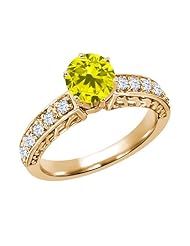 1.10 Ct Round Canary Diamond White Topaz 14K Yellow Gold Ring