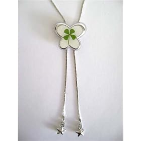 4 Leaf Clover Bolo Slide Necklace Butterfly Pendent