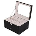 Large 20 Slot Leather Watch Box Display Case Organizer Glass Top Jewelry Storage
