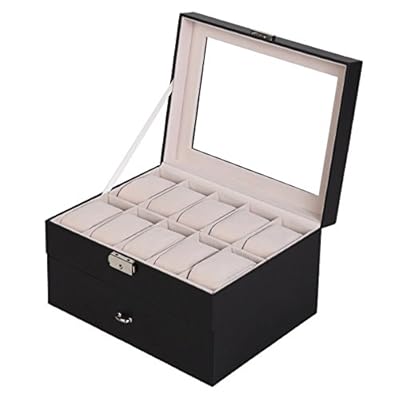 Large 20 Slot Leather Watch Box Display Case Organizer Glass Top Jewelry Storage
