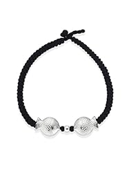 Honeystore Girls Black String 925 Sterling Silver White Gold Plated Fish Kiss Bracelet Color Black Length 7.1 inch