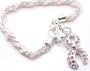 Breast Cancer Awareness Pink Crystal Ribbon with Beaded Twisted Rope 7" Bracelet