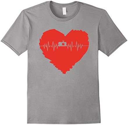 Men's Heartbeat Camera Shirt - Camera - Photographer T-Shirt Small Slate