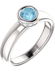 Platinum 5.00mm Round Cut Aquamarine and Diamond Ring -- LIFETIME WARRANTY