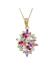 18k Yellow Gold-Plated Sterling Silver Gemstone and Diamond Accent Drop Pendant Necklace, 18"