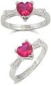 Color CZ Rings - Ruby Red Heart Design Solitaire Cubic Zirconia Ring