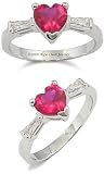 Color CZ Rings - Ruby Red Heart Design Solitaire Cubic Zirconia Ring