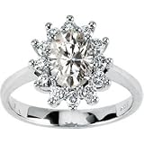 14K White Gold Created Moissanite & Diamond Ring