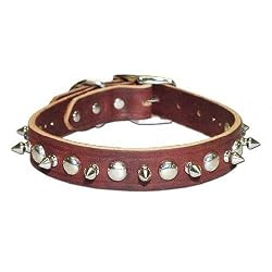 1in. Regular Spiked and Studded Latigo Leather Dog Collar model 100LKS (Burgundy, 20 in.)