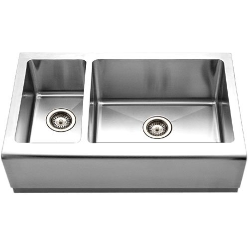 Houzer EPO-3370SL Epicure 32-7/8-by-20-Inch 70/30 Double Bowl Apron Front Stainless Steel Sink, Left Side Prep Sink