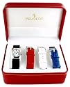 Peugeot Women's Boxed Gift Set featuring an Interchangeable Square White Dial Watch with 4 Genuine Leather Straps