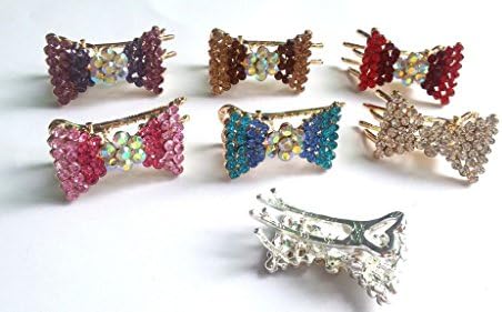 BysitShow Bowknot Rhinestone Girls Pet Cat Dog Hair Clips Grooming Accessories Silver+Clear Pack of 2