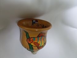 Small Panamanian Clay Vase with Rainbow Darter Fish Hand-painted and Panama Lettering on Rim, 2.5 Inches Tall X 3 Inches (At Widest Point)