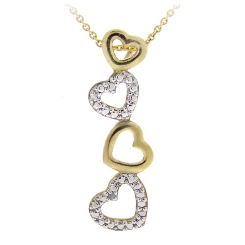 18K Gold over Sterling Silver Diamond Accent Floating Heart Linear Pendant
