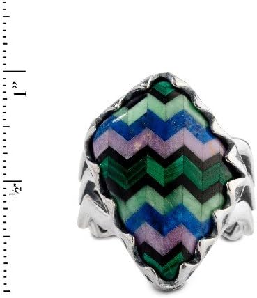Relios Sterling Silver Multi Gemstone Inlay Zig Zag Ring
