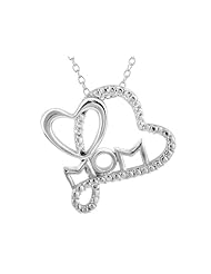 Mom Heart Pendant Necklace with Diamond Accent in Sterling Silver with Chain