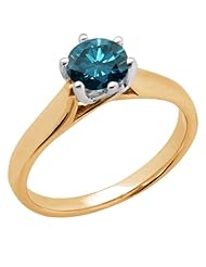 0.80 Ct Round Blue SI1/SI2 Diamond 18K Yellow Gold Ring