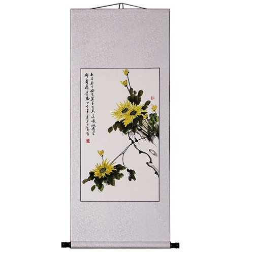 EXP Handmade Chrysanthemum Scroll Wall Art Painting 