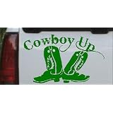 8in X 4.9in Dark Green -- Cowboy Up With Boots Rodeo Western Car Window Wall Laptop... by Rad Dezigns