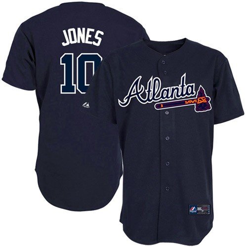 MLB Men's Atlanta Braves Chipper Jones Mar Navy Alternate Short Sleeve 6 Button Synthetic Replica Baseball Jersey Spring 2012  (Mar Navy, Medium)