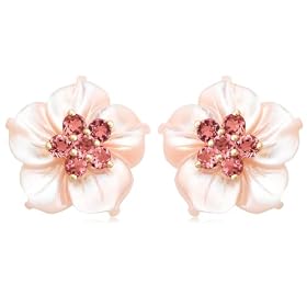14k Yellow Gold Pink Tourmaline Earrings w/ Pink Mother of Pearl Earring Jackets