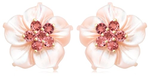 14k Yellow Gold Pink Tourmaline Earrings w/ Pink Mother-of-Pearl Earring Jackets