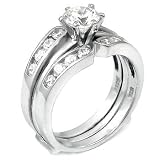 Sterling Silver Cubic Zirconia CZ Wedding Engagement Ring Set