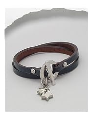 Black Star Leather Bracelet In White Base