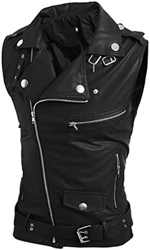 Rlouw Mens Basic Motorcycle Jacket Vest Leather Waistcoat Black