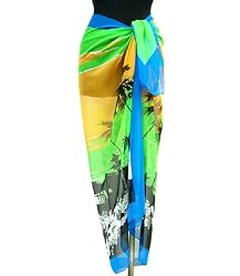 Pareo Beach Wrap Green Blue Sarong Beach Design 42"x60"