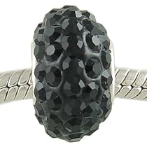 925 Silver & Jet Black Crystal PAVE European Charm Bead compatible with Biagi