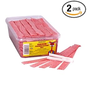 Sour Power Strawberry Belts, 150-Count Tubs (Pack of 2)