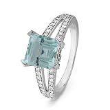 10KT White Gold Princess Aquamarine and Round Diamond Engagement Ring