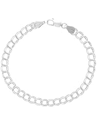 Sterling Silver Italian Double Curb Charm Bracelet 5.3mm Nickel Free, 7 - 8 inch