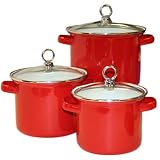 Review Calypso Basics 70600 / Calypso Basics 3-Piece Stockpot Set with Glass Lids, Red