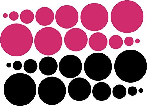 Set of 48 Polka Dots. The Set Ranges From 7" to 1" - Matte Pink and Black - Vinyl Wall Sticker - Wall Addict