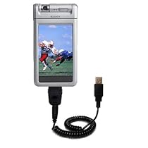 Coiled Power Hot Sync and Charge USB Data Cable w/ Tip Exchange for the Sony Clie NR70 - Gomadic Brand
