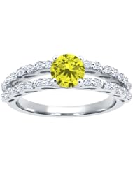 1.18 Ct Round Canary Diamond White Topaz 925 Sterling Silver Ring