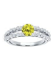 1.18 Ct Round Canary Diamond White Topaz 925 Sterling Silver Ring