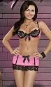 Gorgeous Pink with Black Trim Sequin Lace Bra & Skirt Set