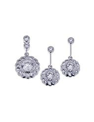 Nickel Free Sterling Silver Pendant & Earring Sets Hanging Flower Design CZ Set