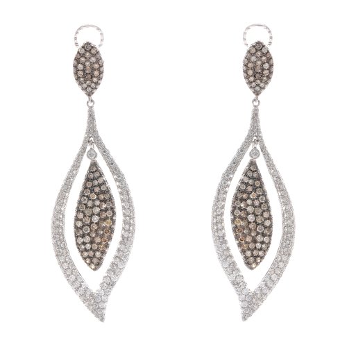 14k WG 4.64 Ct White Champagne Diamond Oval Earrings 