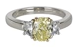 Platinum and 18k Yellow Gold Fancy Yellow Oval Diamond Ring (GIA Certified 1.18 ct center, 1.59 cttw), Size 6