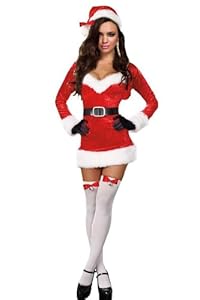 Amour- Sexy Santa Baby Christmas Costume Velvet Long Sleeves Dress (D80634)