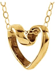 Childrens 14k Yellow Gold Open Heart Slide Pendant Necklace, 15"