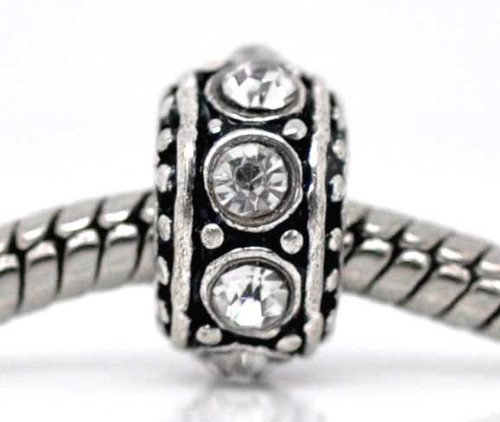 Believe Beads © x1 Clear Rhinestones Spacer Silver Plated Charm Bead for Pandora/Troll/Chamilia Style Charm Bracelet