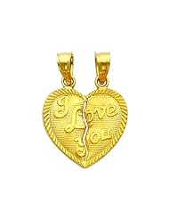 14K Yellow Gold Samll "I Love You" Couple Broken Heart Charm Pendant