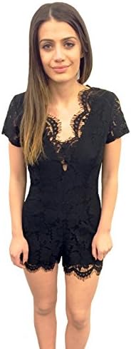 Karina Grimaldi Marina Lace Romper in Black, xs