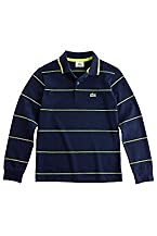 Boy's Long Sleeve Bi-Color Wide Spaced Stripe Pique Polo