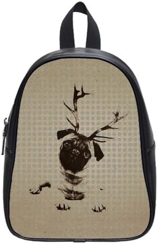RAROFU Adorable Lovely Puppy Dog Pug Design Size M Backpack School Bag Satchel